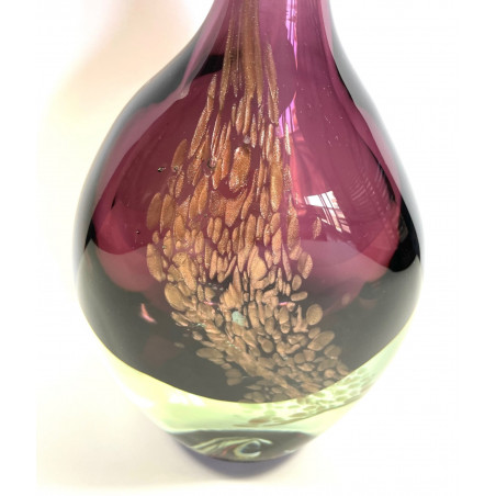 Large Blown Glass Bottle With Gold Sequins By Jean-claude Novaro 44cm