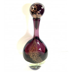 Large Blown Glass Bottle With Gold Sequins By Jean-claude Novaro 44cm