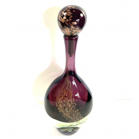 Large Blown Glass Bottle With Gold Sequins By Jean-claude Novaro 44cm