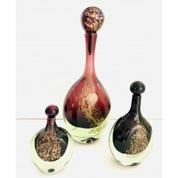 Large Blown Glass Bottle With Gold Sequins By Jean-claude Novaro 44cm