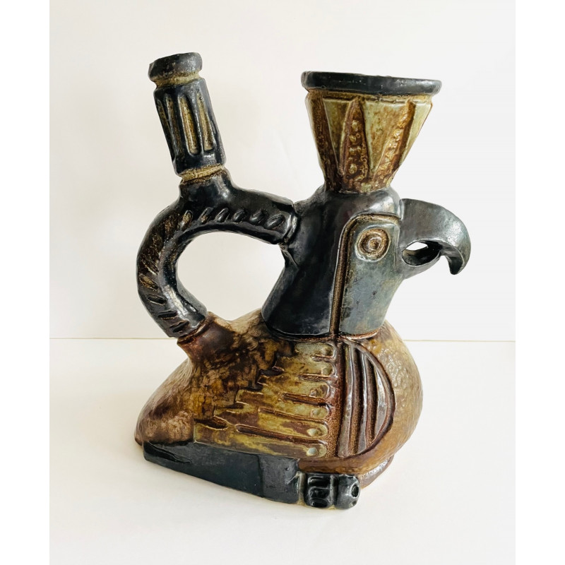 Grand Pichet Vase Zoomorphe Céramique Noire Années 1950 - Original Vintage