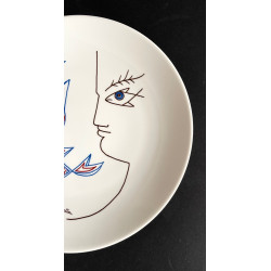 Porcelain Plate “face And Fish” By Jean Cocteau