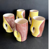 Series of 5 earthenware mugs by Mado Jolain