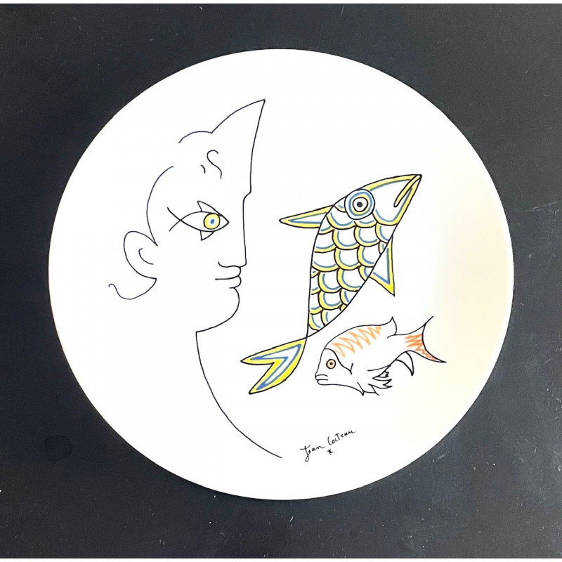 Assiette en porcelaine dessin de Jean Cocteau
