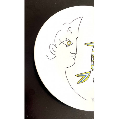 Assiette en porcelaine dessin de Jean Cocteau