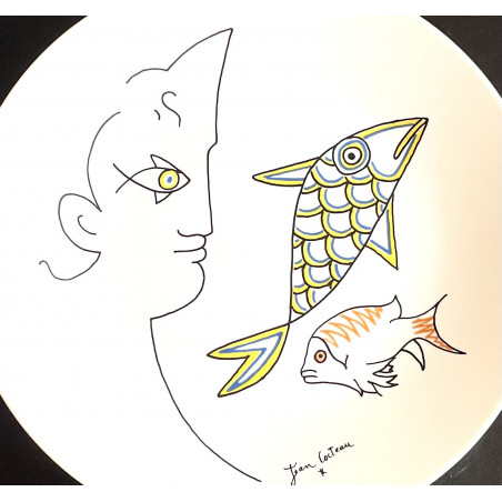 Assiette en porcelaine dessin de Jean Cocteau