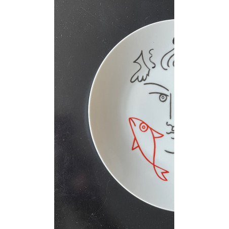Assiette en porcelaine dessin de Jean Cocteau