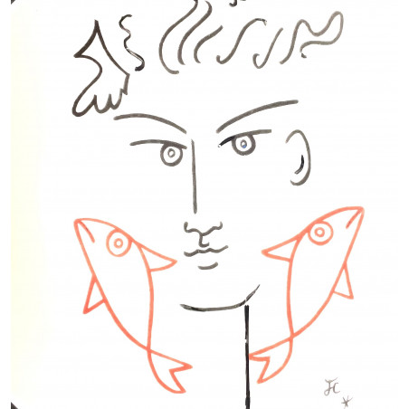 Assiette en porcelaine dessin de Jean Cocteau