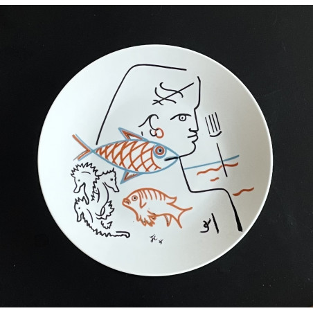 Assiette en porcelaine dessin de Jean Cocteau