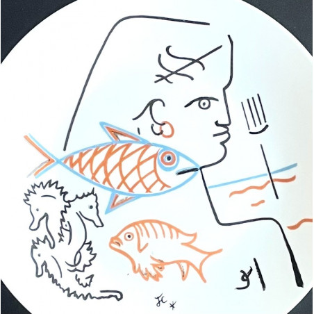 Assiette en porcelaine dessin de Jean Cocteau