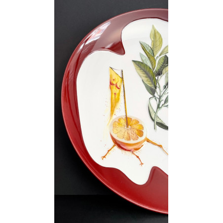 Large Limoges Porcelain Dish "erotic Grapefruit" By Salvador Dali