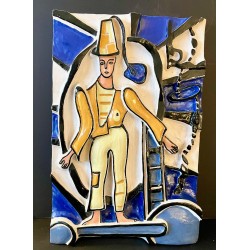 Le Mime Bleu, bas-relief en céramique par Roland Brice 1959