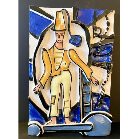 Le Mime Bleu, bas-relief en céramique par Roland Brice 1959