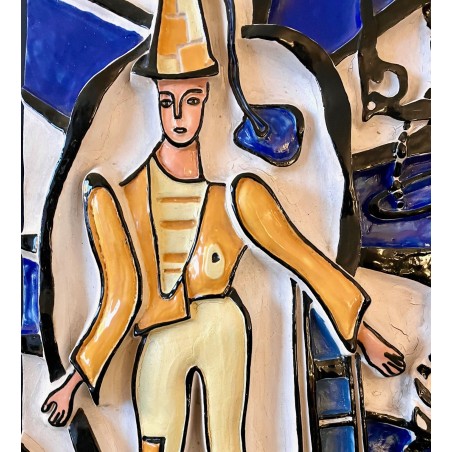 Le Mime Bleu, bas-relief en céramique par Roland Brice 1959