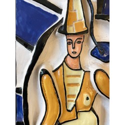 Le Mime Bleu, bas-relief en céramique par Roland Brice 1959