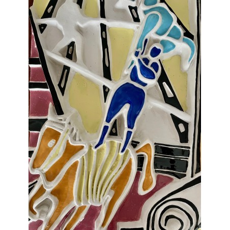 "Les Acrobates" bas-relief en céramique par Roland Brice 1959
