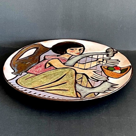 Grand plat en céramique  Jacques Poussine  Sant Vicens années 50