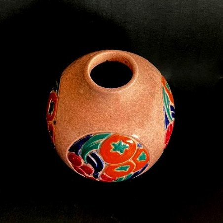 Vase boule art déco en grès par Octave Larrieu