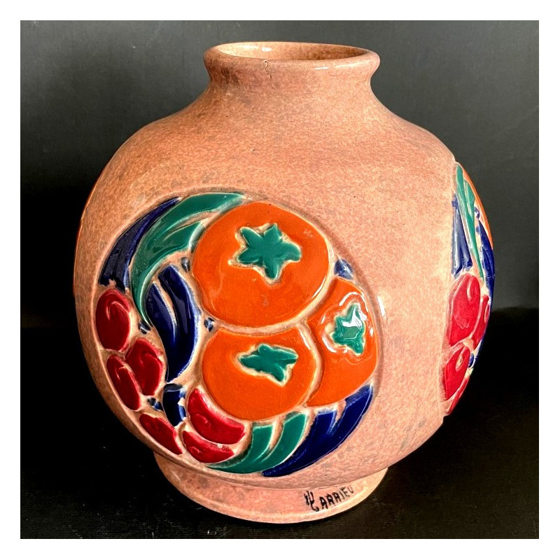 Vase boule art déco en grès par Octave Larrieu