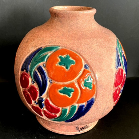 Vase boule art déco en grès par Octave Larrieu