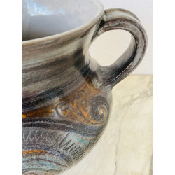Important vase à oreilles en céramique par Jean de Lespinasse années 60