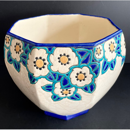 Art Deco Flower Pot In Longwy Faience