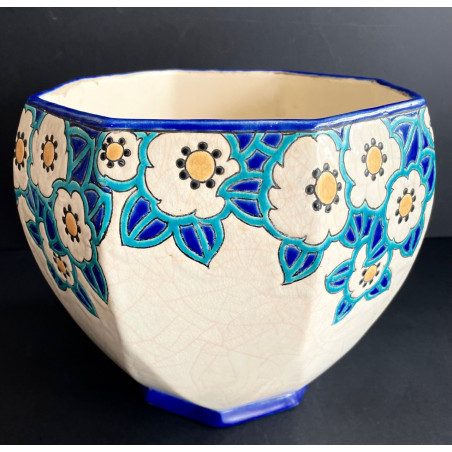 Art Deco Flower Pot In Longwy Faience
