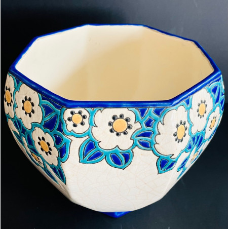 Art Deco Flower Pot In Longwy Faience