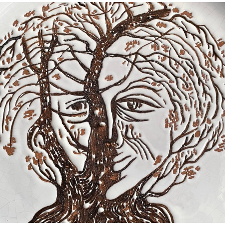 Earthenware dish "Face Tree" by Jean Marais Vallauris