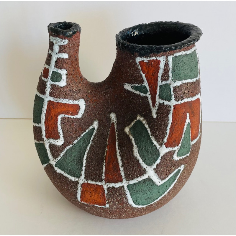 Vase à double col en grès Accolay années 60