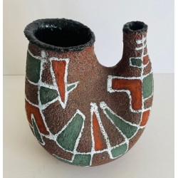 Vase à double col en grès Accolay années 60