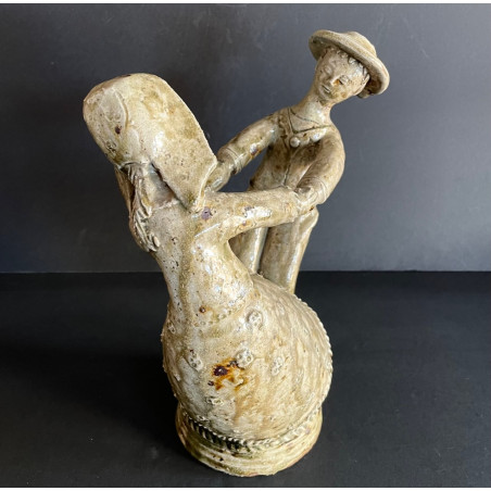 "young Dancers" Sandstone Sculpture La Borne J.lerat 1950