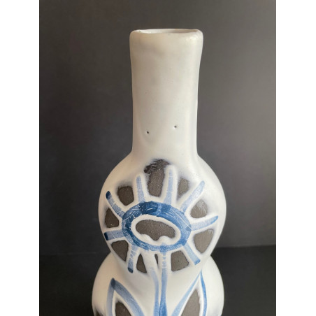 "fine" Bilobed Earthenware Bottle By Roger Capron Vallauris